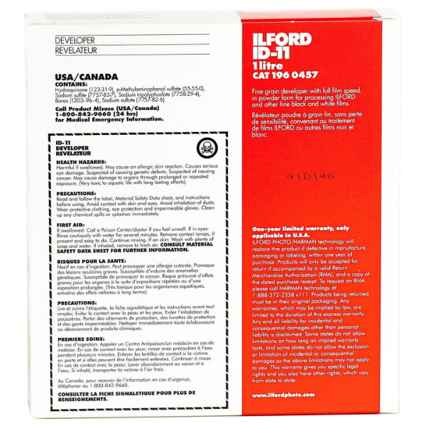 Ilford ID-11 Black & White Film Developer Powder - 1 Litre (Makes 1 Gallon) for Professional Photography & Darkroom Use