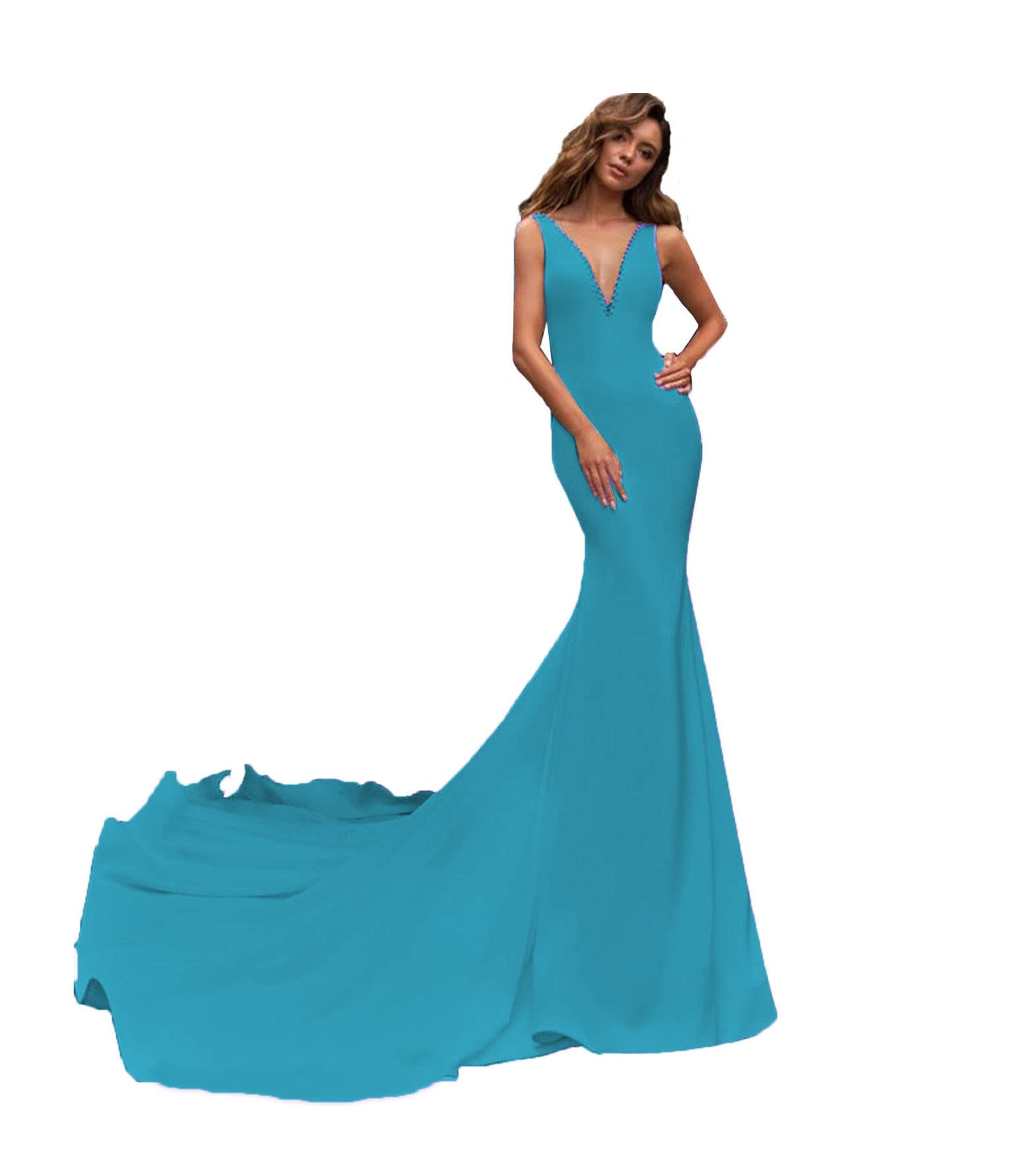 Elegant Women's Double V Neck Mermaid Evening Gown Long Prom Dress for Formal Events, Parties & Special Occasions