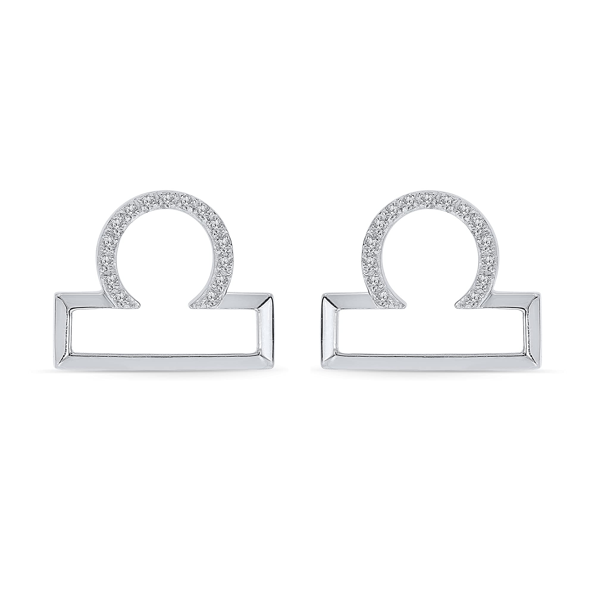925 Sterling Silver Zodiac Sign Earrings for Women - Round White Diamond Accent Fashion Jewelry - Perfect for Daily Wear, Gift Giving & Special Occasions
