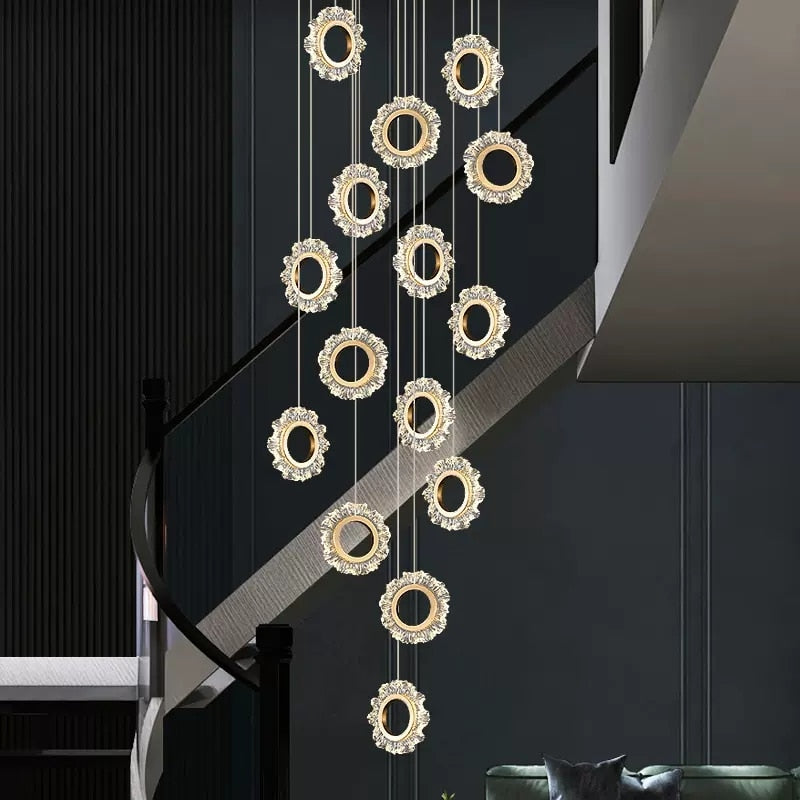 Elegant LED Staircase Chandelier Rings - Modern Staircase Lighting Fixture for Home Decor | Perfect for Hallways, Entryways, and Stairwells