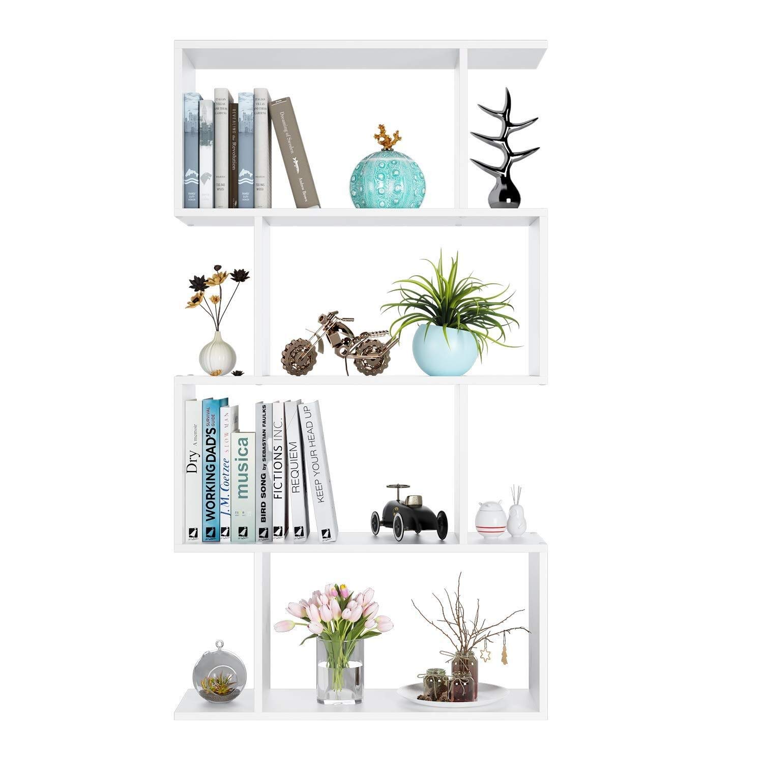 4-Tier White Bookcase Shelf - Free Standing Display Shelving Unit for Living Room, Bedroom & Office - JIGUANG Storage Organizer for Books, Decor & More