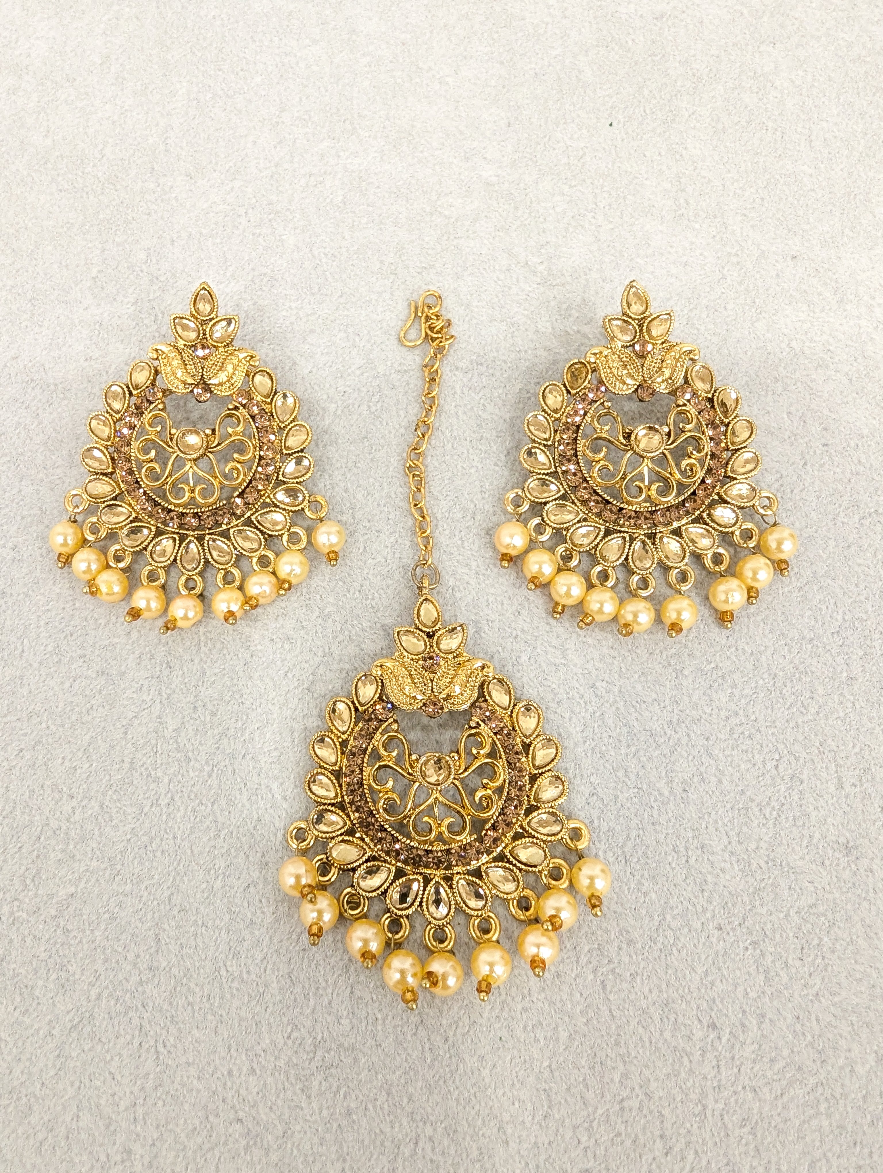 Shreya Stone Earrings and Tikka Set - Handmade Indian Jewelry for Women - Perfect for Weddings, Parties & Festive Occasions