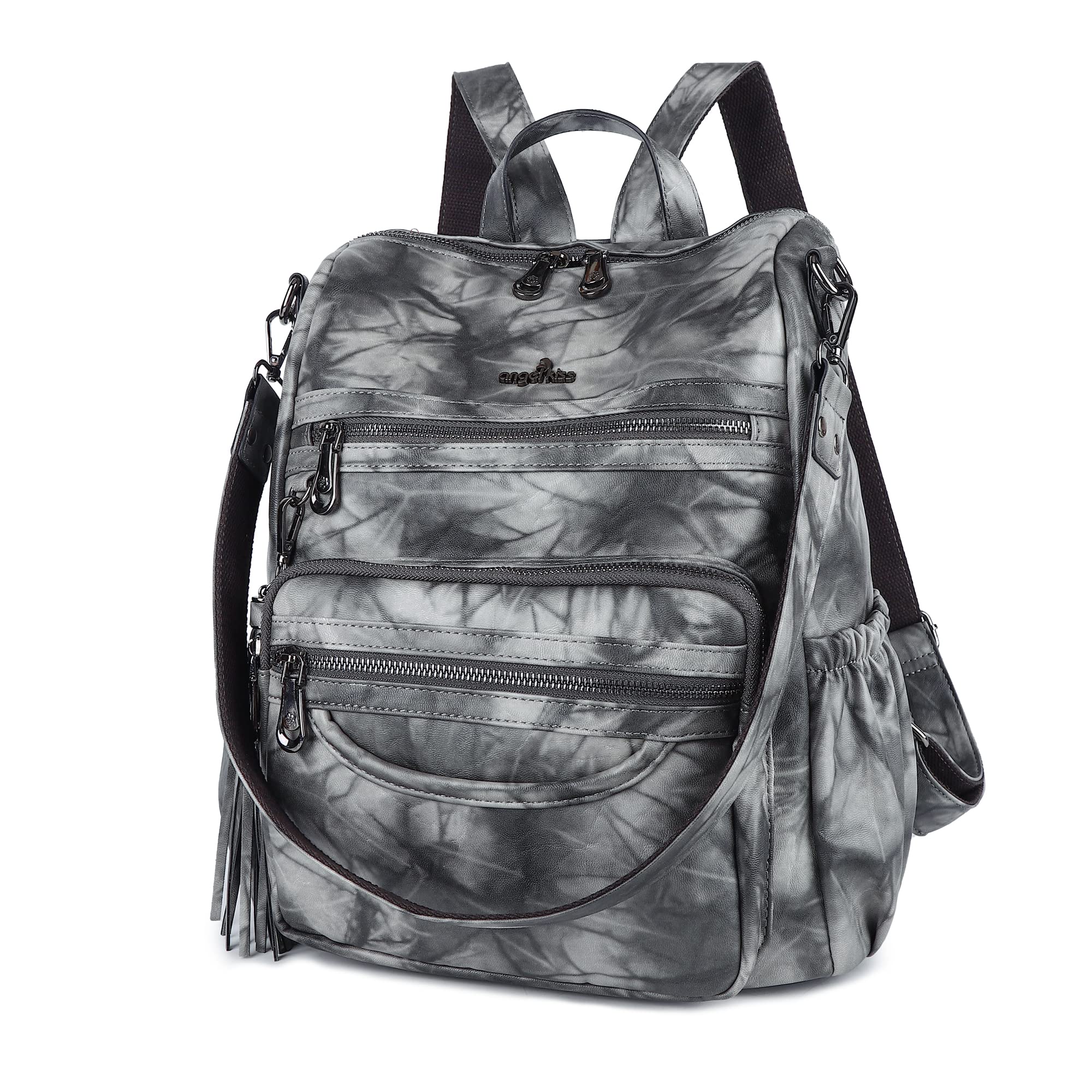 Angel Kiss Women's PU Leather Backpack Purse - Stylish Zipper Casual Backpack & Shoulder Bag for Work, Travel & College | Water-Resistant & Lightweight