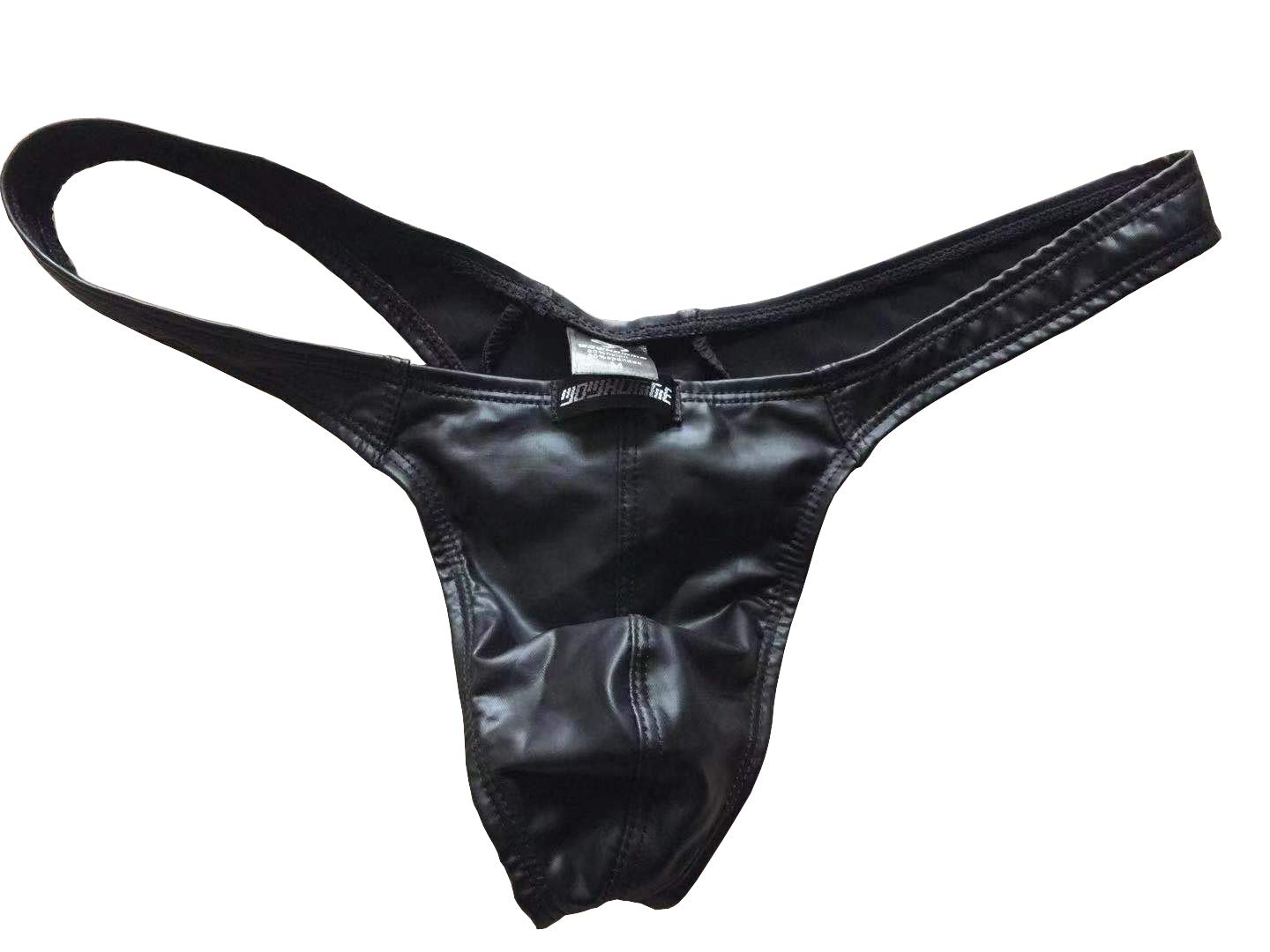 Men's Faux Leather Thong Underwear - Wet Look Cheeky T-Back Briefs for Sensual Wear & Intimate Moments