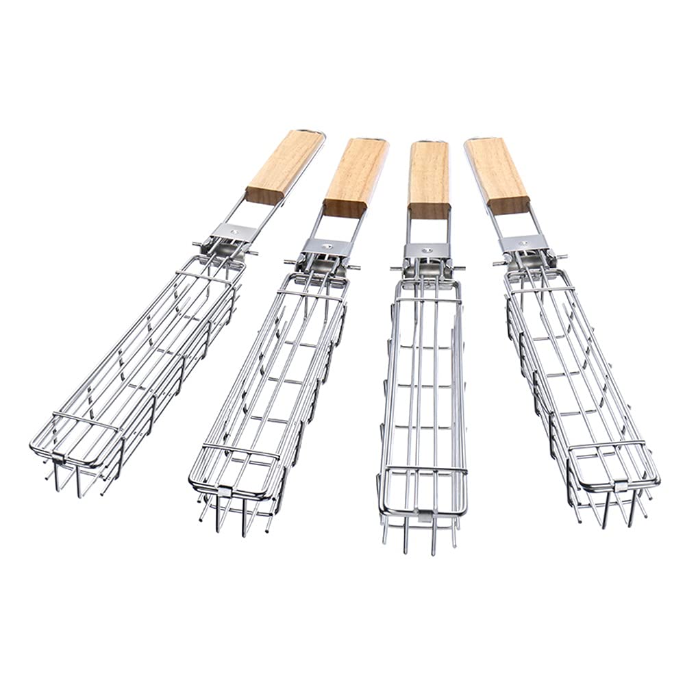 4-Piece Stainless Steel Grilling Baskets for Vegetables & Meat - Reusable BBQ Grill Nets for Outdoor Cooking, Camping & Backyard Barbecue Accessories