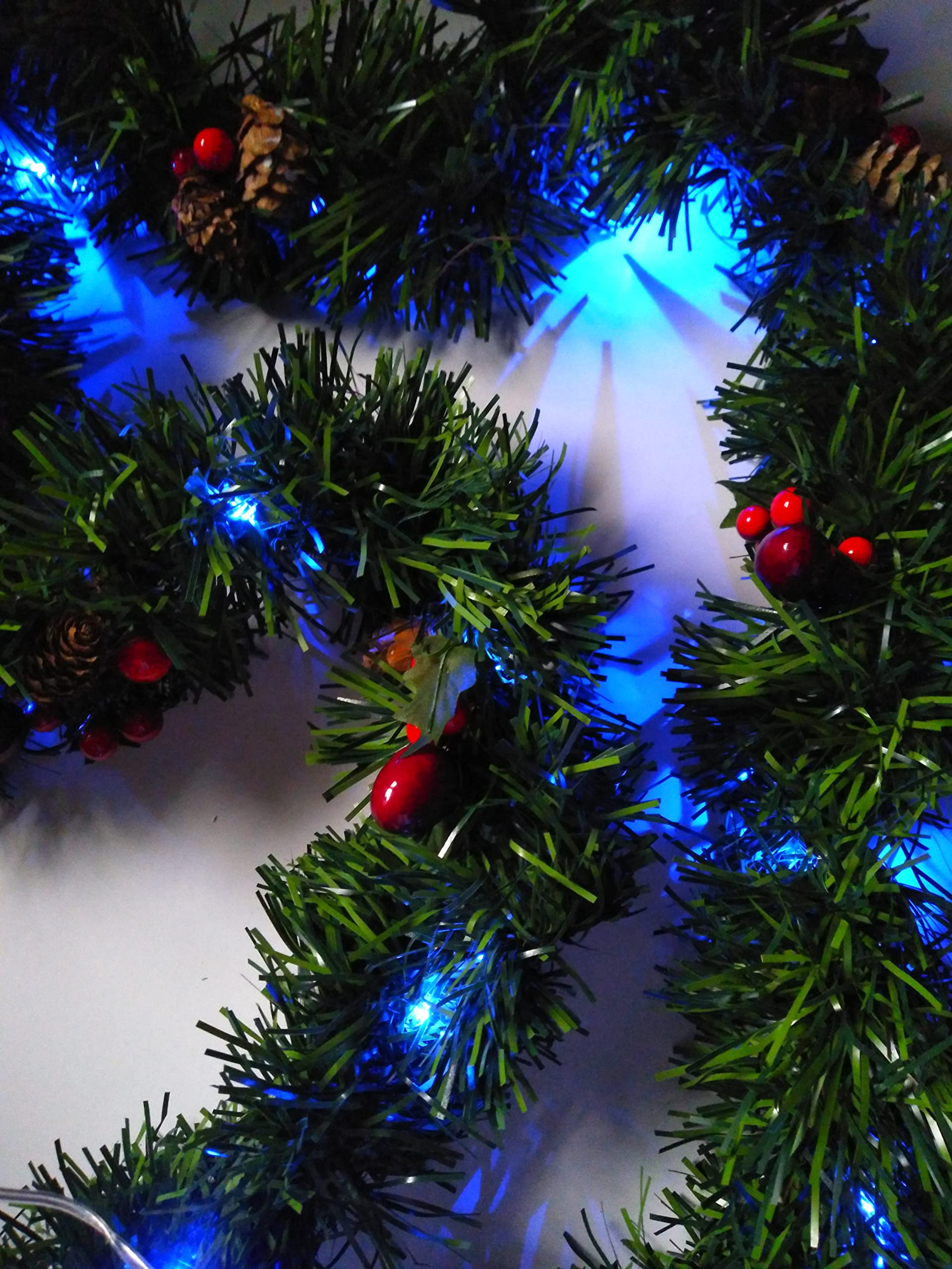 Blue LED Battery Operated Christmas Garland Lights for Indoor Outdoor Holiday Decorations