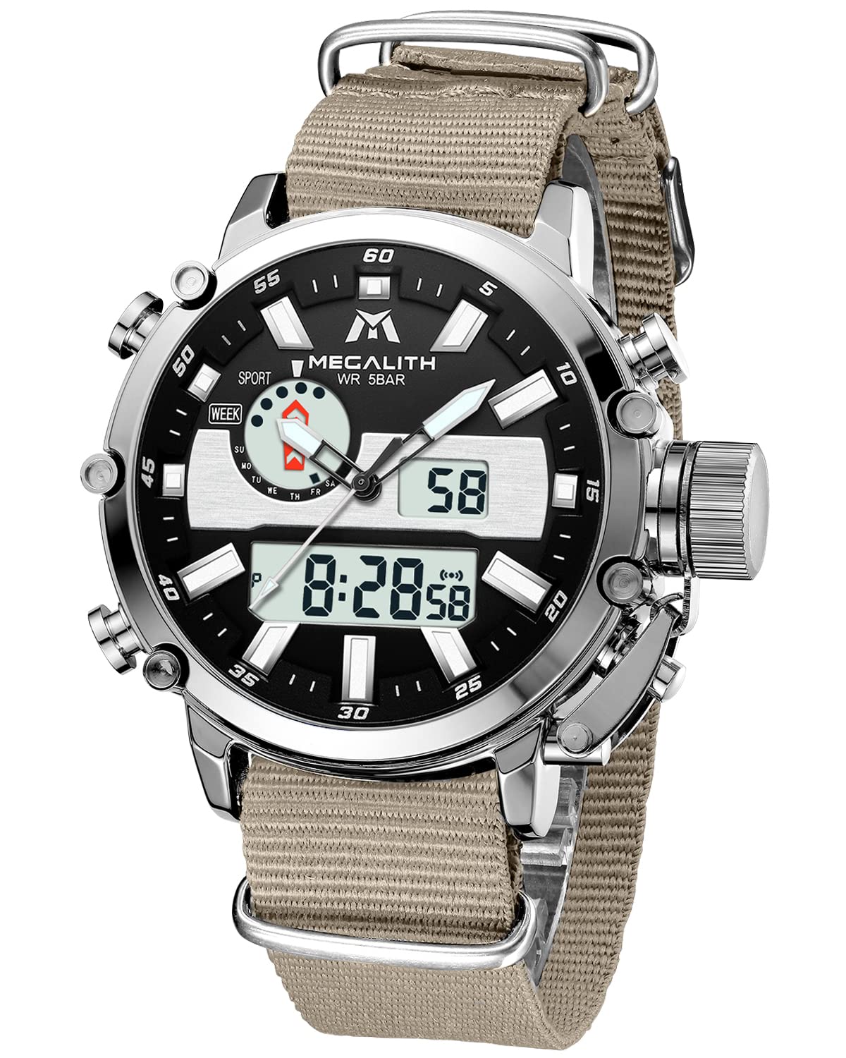 MEGALITH Men's Military Digital Watch - 45mm Large Face Tactical Sport Watch with Alarm, Stopwatch, LED Backlight & Calendar - 5ATM Waterproof Outdoor Adventure Watch - Perfect Gift for Men (Ideal for Hiking, Camping, Running & Daily Wear)