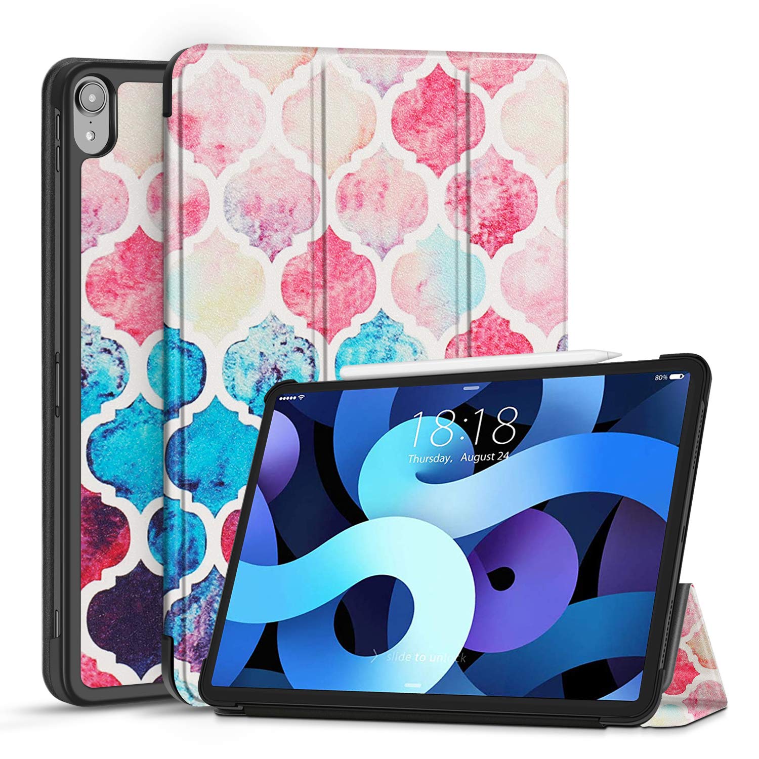 Premium Protective Case for iPad Air 5th/4th Generation (10.9 Inch 2022/2020 Model) - Slim Trifold Stand Cover with Apple Pencil 2 Charging & Moroccan Pastel Design - Perfect for Work, Study, and Travel