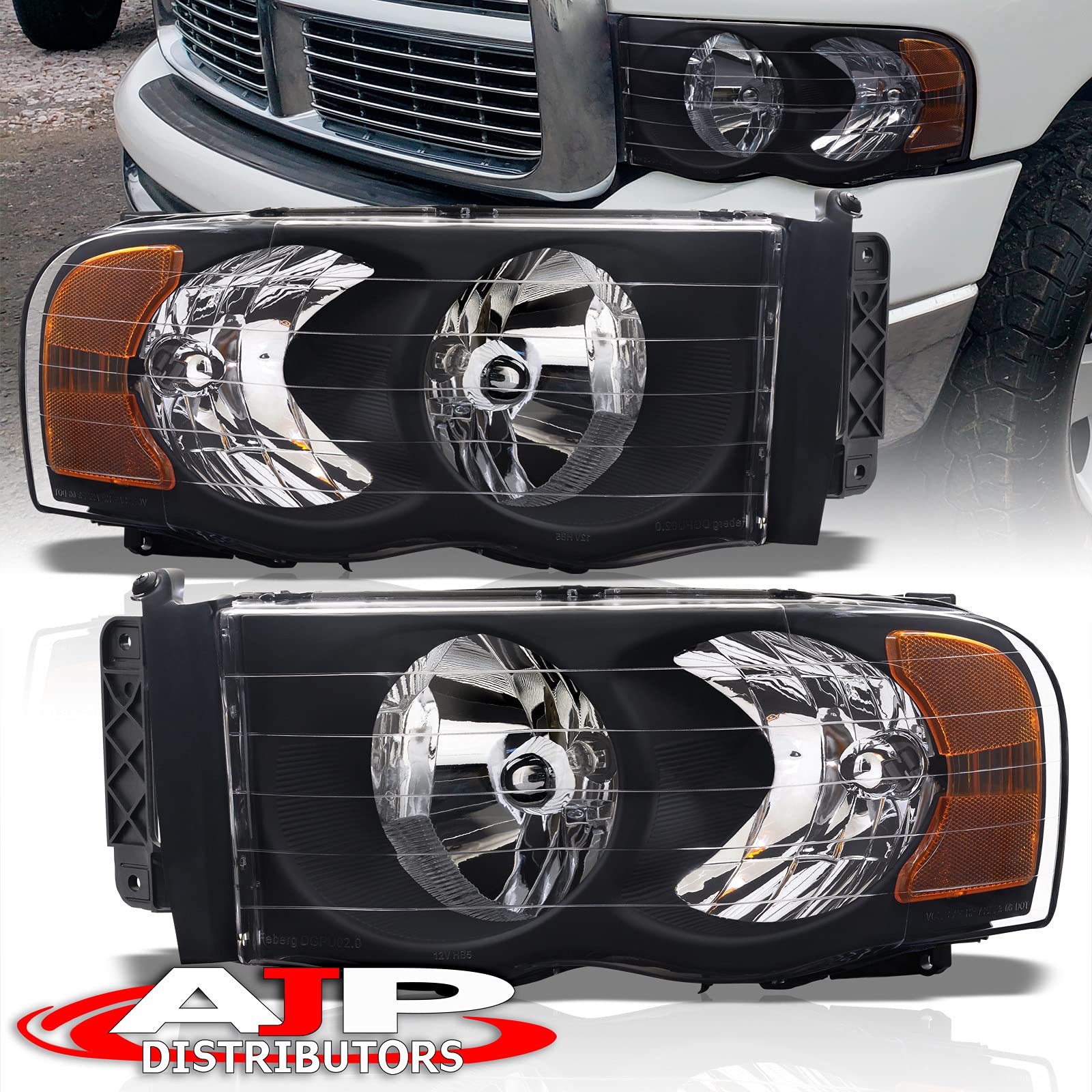 AJP Distributors Front Bumper Driving Signal Headlight Assembly Pair - Compatible with Ram 1500 2500 3500 (2002-2005) | Replacement Headlamps for Improved Night Driving & Off-Road Visibility
