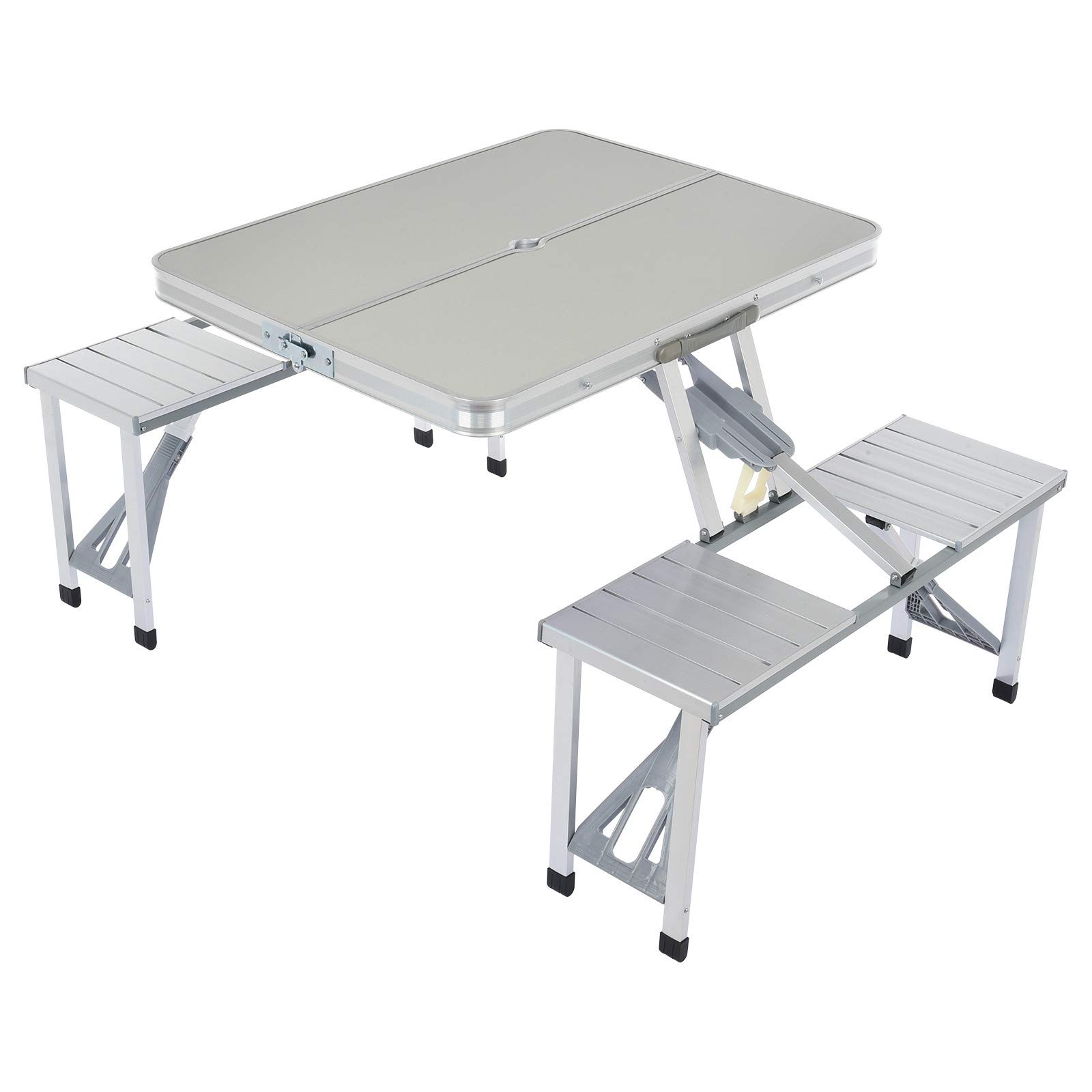 Pimea Folding Picnic Table and 4 Chairs Set - Lightweight Aluminum Alloy Portable Outdoor Dining Set for Beach, Camping, Backyard & Travel - Includes Parasol Hole & Carry Handle - Perfect for BBQs, Tailgating & Outdoor Adventures