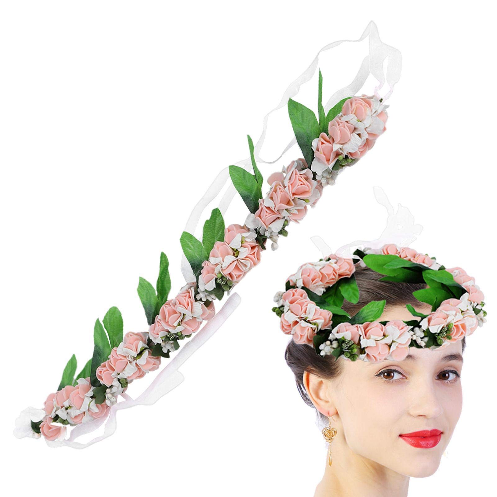 Okuyonic Bridal Headdress - Floral Hair Accessories for Women, Artificial Flower Wreath Headband for Weddings, Prom, Parties & Home Decor (Pink)