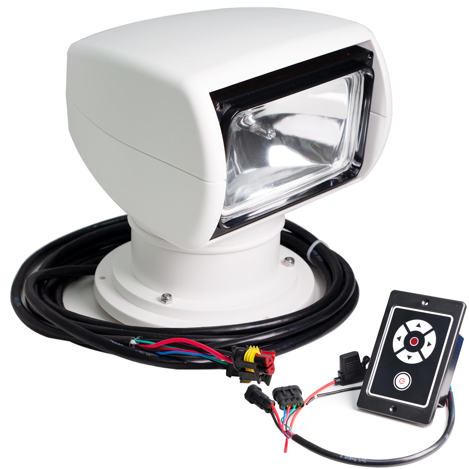 100W Remote Control Marine Spotlight for Boats & Trucks - 360° Rotating Halogen Search Light with 12V Power - Perfect for Night Fishing, Offshore Navigation, and Emergency Rescue Operations