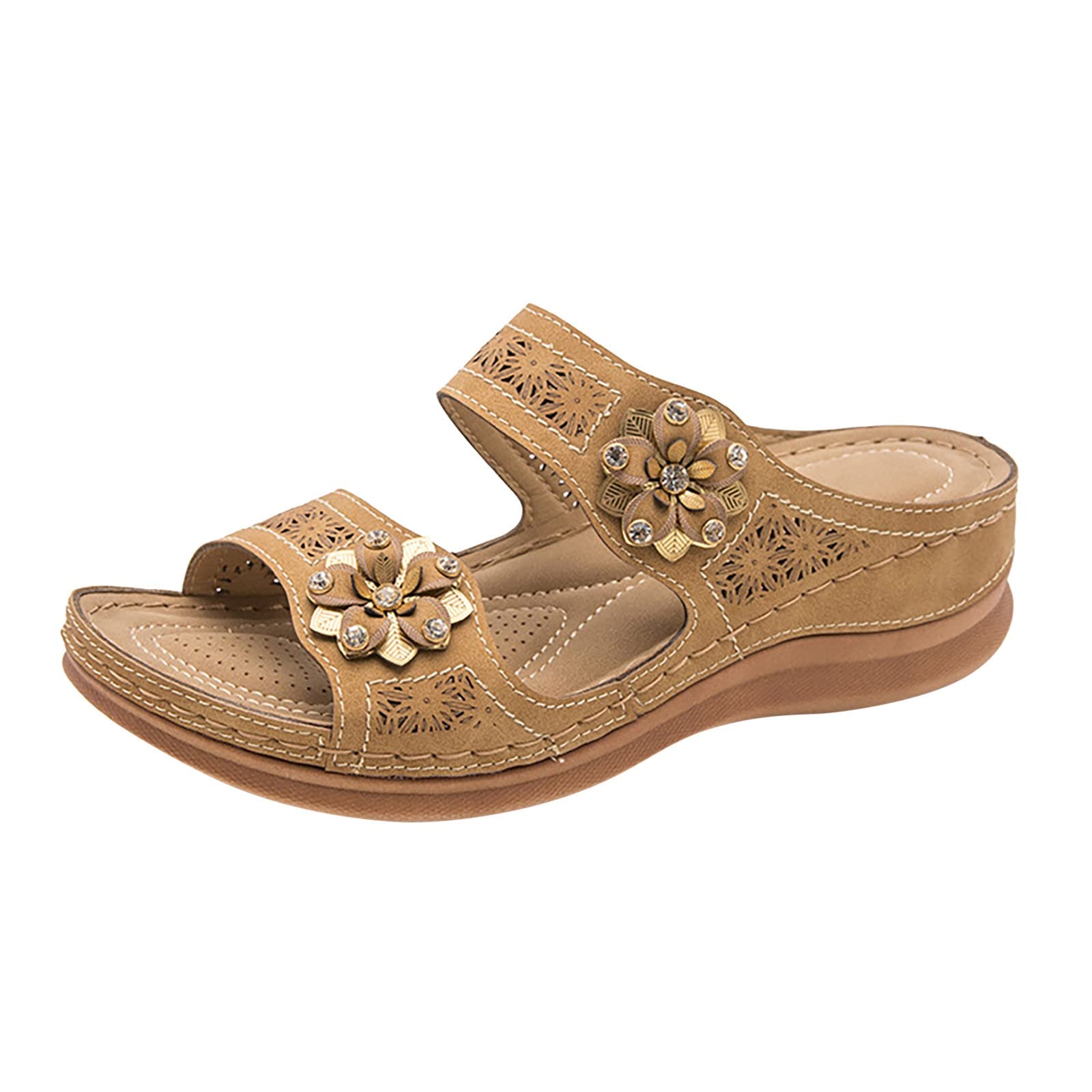 Women's Summer Fashion Sandals with Floral Design - Comfortable Wedge Heel Peep Toe Breathable Beach Shoes for Outdoor Walking, Vacation & Casual Wear