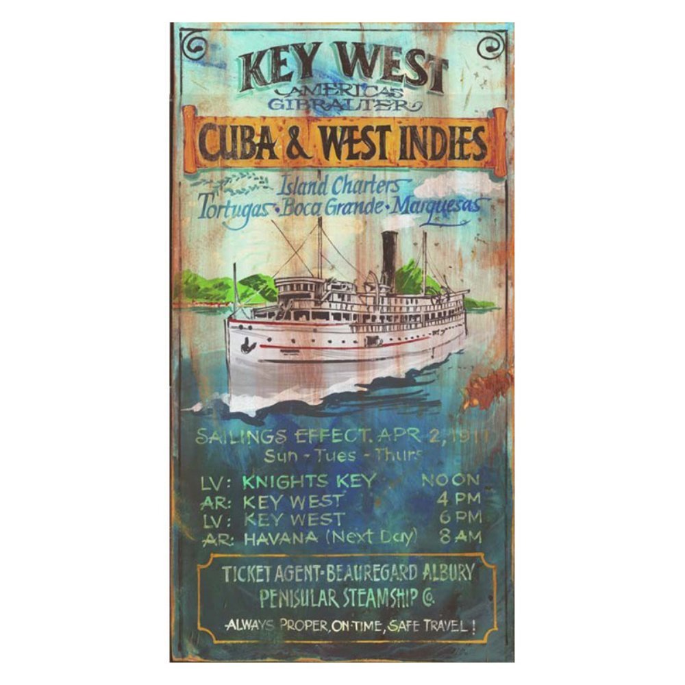 Red Horse Signs Key West Charters Wall Art - Nautical Decor for Beach House, Coastal Living Room & Boat Lover Gifts