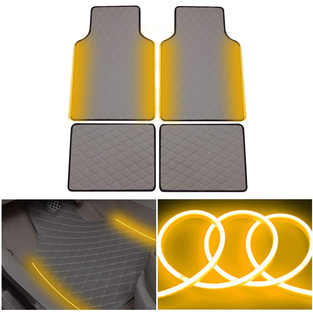 Universal Car Floor Mats for SUVs, Vans & Trucks - All Weather Protection Front & Rear Seat Liners with LED Light Strips (Gray) | Perfect for Off-Roading, Daily Commutes & Family Road Trips