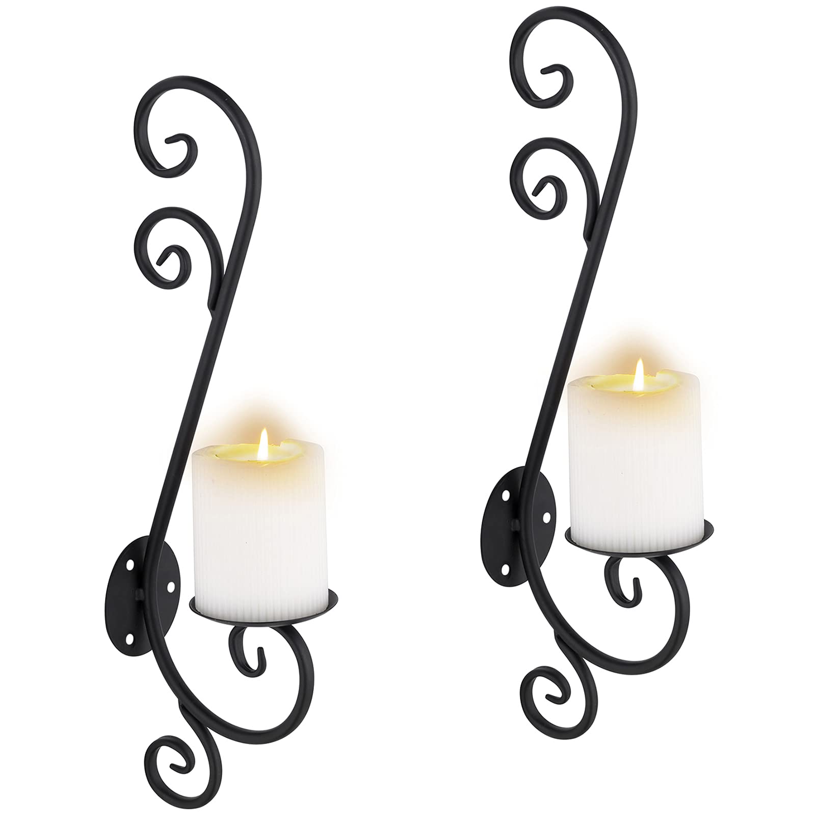 Rustic Black Metal Candle Sconces Wall Decor - Set of 2 Pillar Candle Holders for Farmhouse, Living Room, Fireplace & Wedding Decorations | Perfect for Cozy Home Ambiance, Romantic Dinners & Special Events