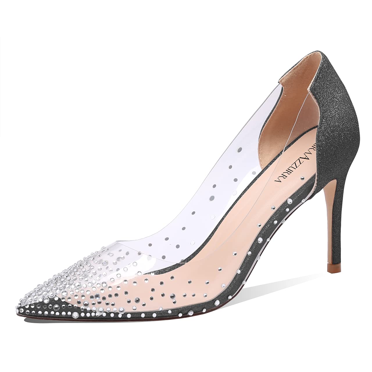 MIRAAZZURRA Women's Clear Heel Pumps - Rhinestone Stiletto Pointed Toe Wedding Shoes | Transparent PVC High Heels for Brides, Prom, Party & Evening Dress | Sexy Fashion Dress Shoes for Women