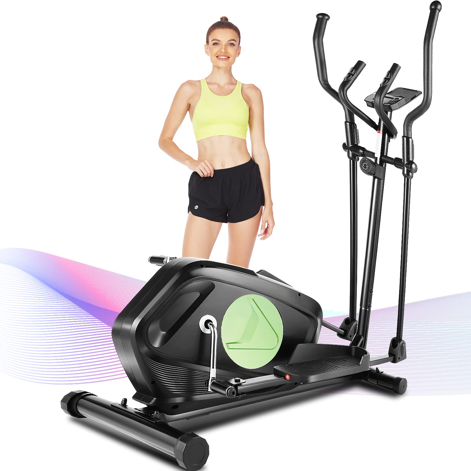 FUNMILY Magnetic Elliptical Machine for Home - 390LB Weight Capacity, Digital Monitor with Heart Rate Sensor, Foldable Cross Trainer for Cardio Workouts | Perfect for Home Gym, Office Fitness & Small Spaces