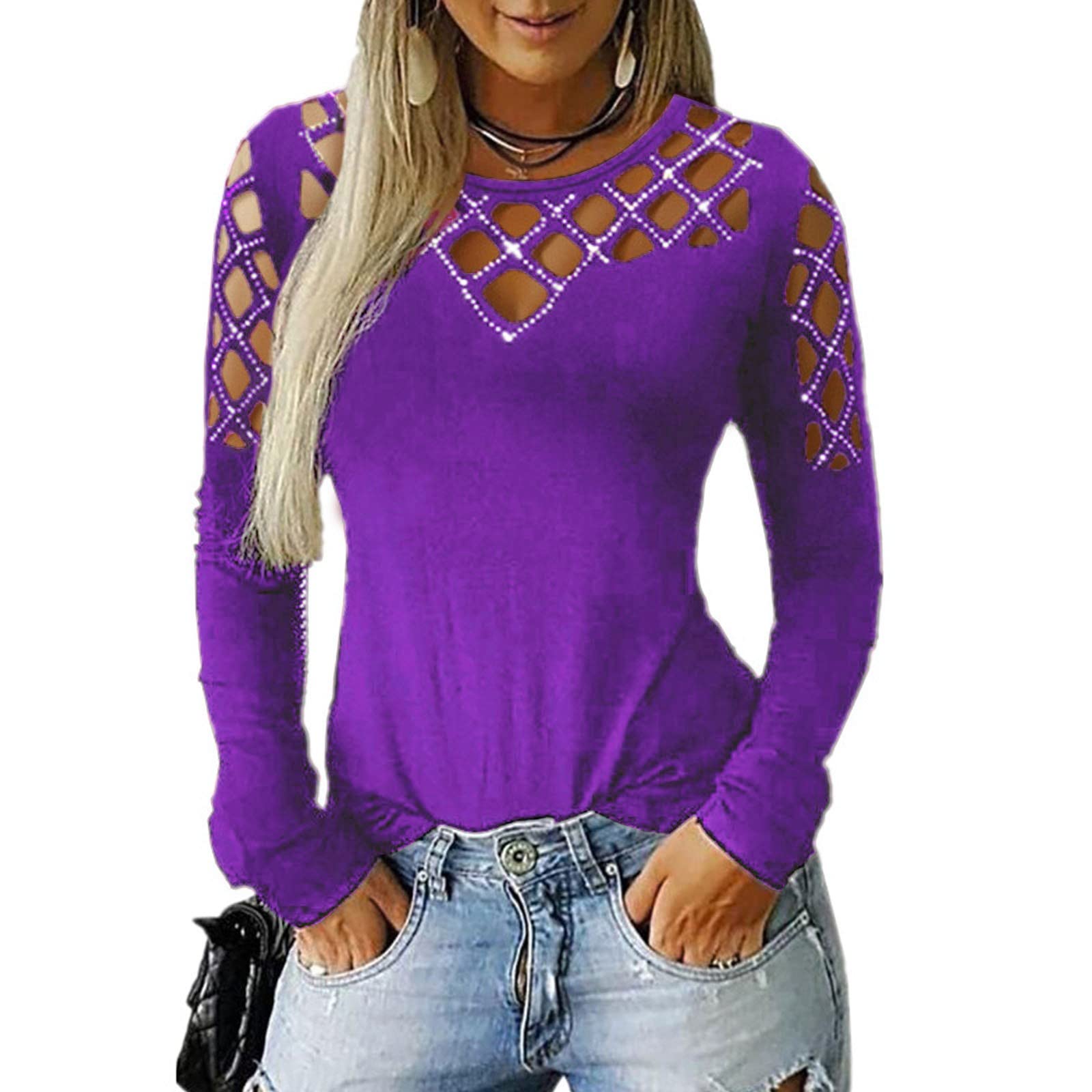 Women's Floral Print Cold Shoulder Long Sleeve V-Neck T-Shirt - Sexy Blouse Pullover Top for Casual Wear, Date Night & Office Outfits
