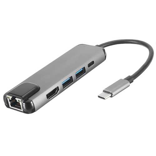 5-in-1 USB C Hub with Ethernet, 4K HDMI, 3 USB 3.0 Ports, 100W PD Charging - Compatible with MacBook Pro/Air, iPad Pro, Windows Laptops - Perfect for Home Office, Remote Work & Video Conferencing