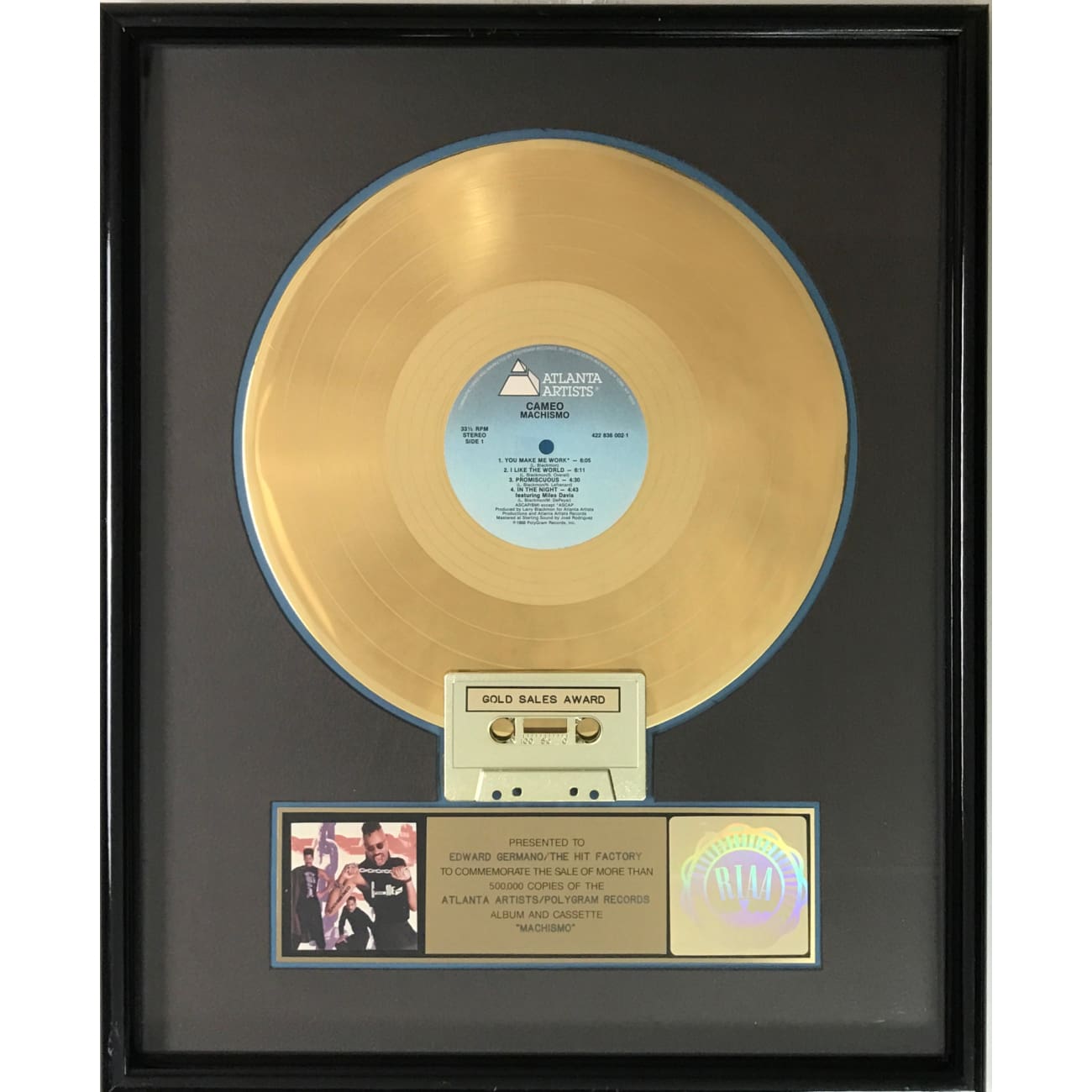 Cameo Machismo RIAA Certified Gold Album Award - Perfect for Music Collectors, Fans & Display in Home, Office or Studio