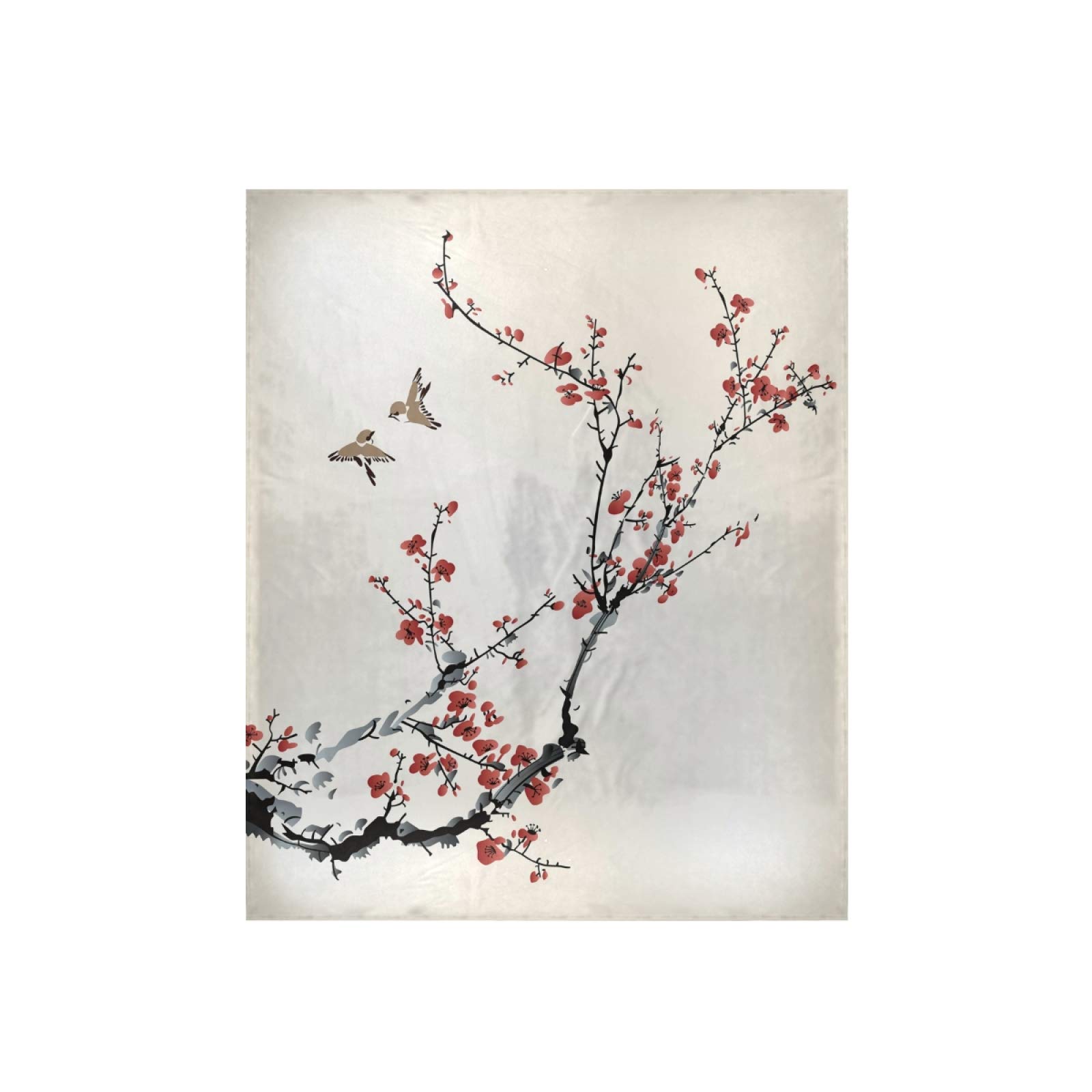 Blueangle Cherry Blossom Print Velvet Throw Blanket - 50x60 Inches, Ultra Soft Microfiber, Lightweight & Fuzzy - Perfect for Bed, Sofa, Dorm, and Gift Giving