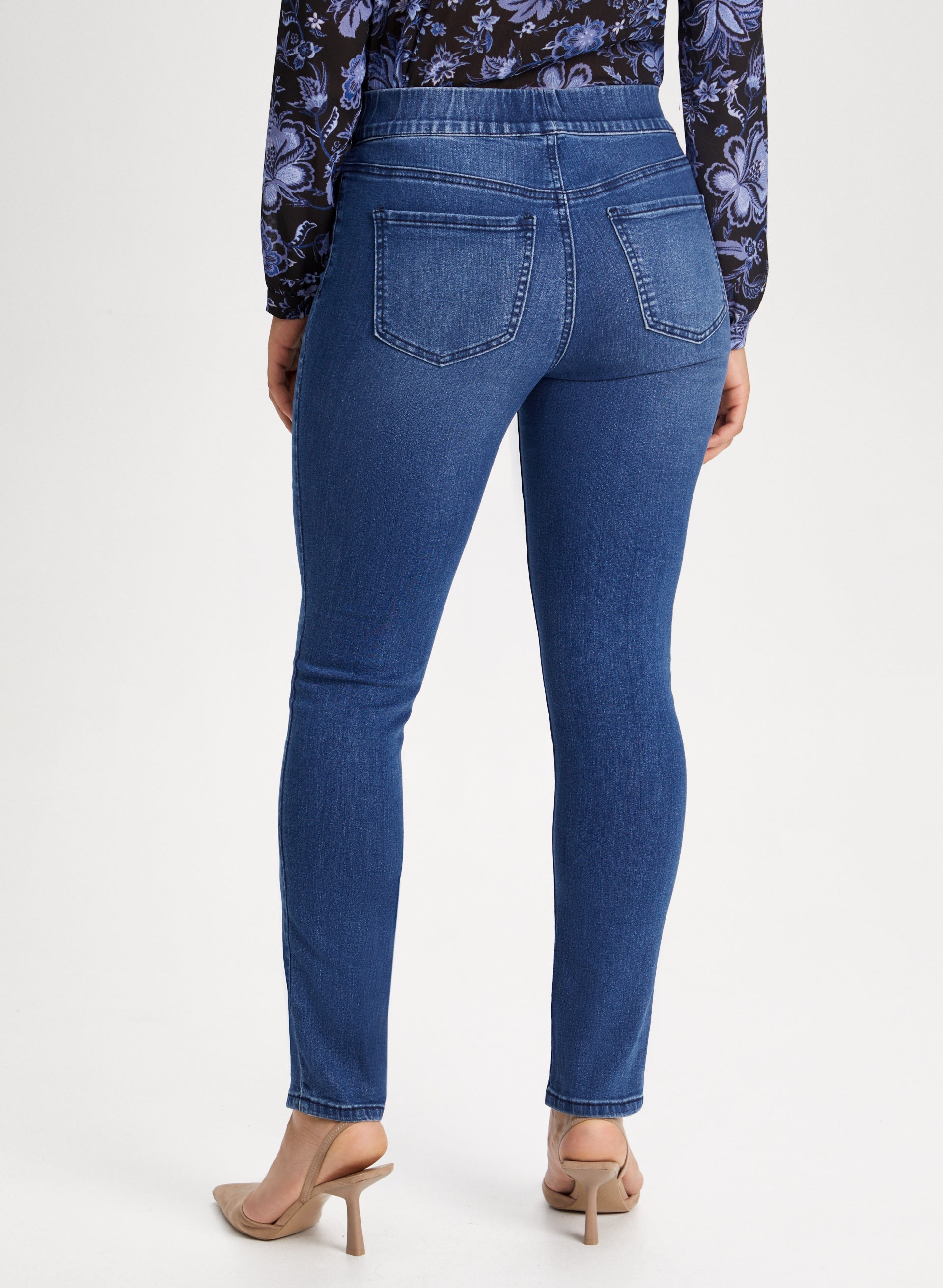 Floral Embroidery Pull On Jeans for Women - Comfortable Stretch Denim Pants with Floral Design - Perfect for Casual Outings, Spring Fashion and Boho Style