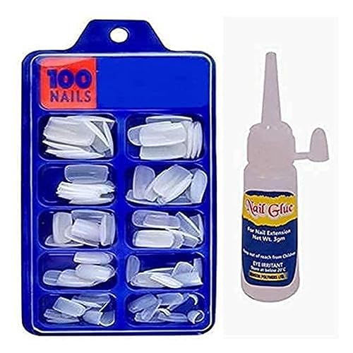 OneMy 100-Piece Acrylic False Nail Set with Storage Case & Glue - Professional Salon & DIY Nail Art Kit, Reusable Fake Nails for Extensions (White) - Perfect for Parties, Weddings & Everyday Glamour