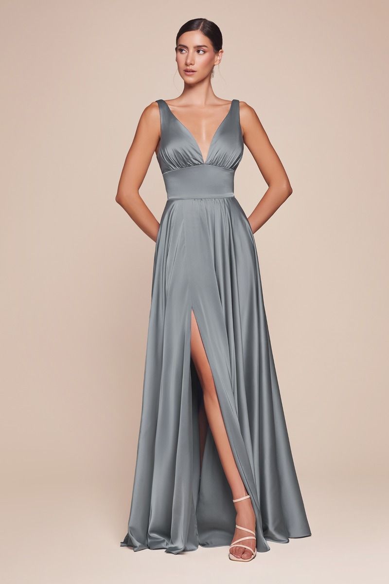 Kinsley Gown | Dusty Blue Soft Satin A-Line Dress for Women | Perfect for Weddings, Parties & Special Occasions