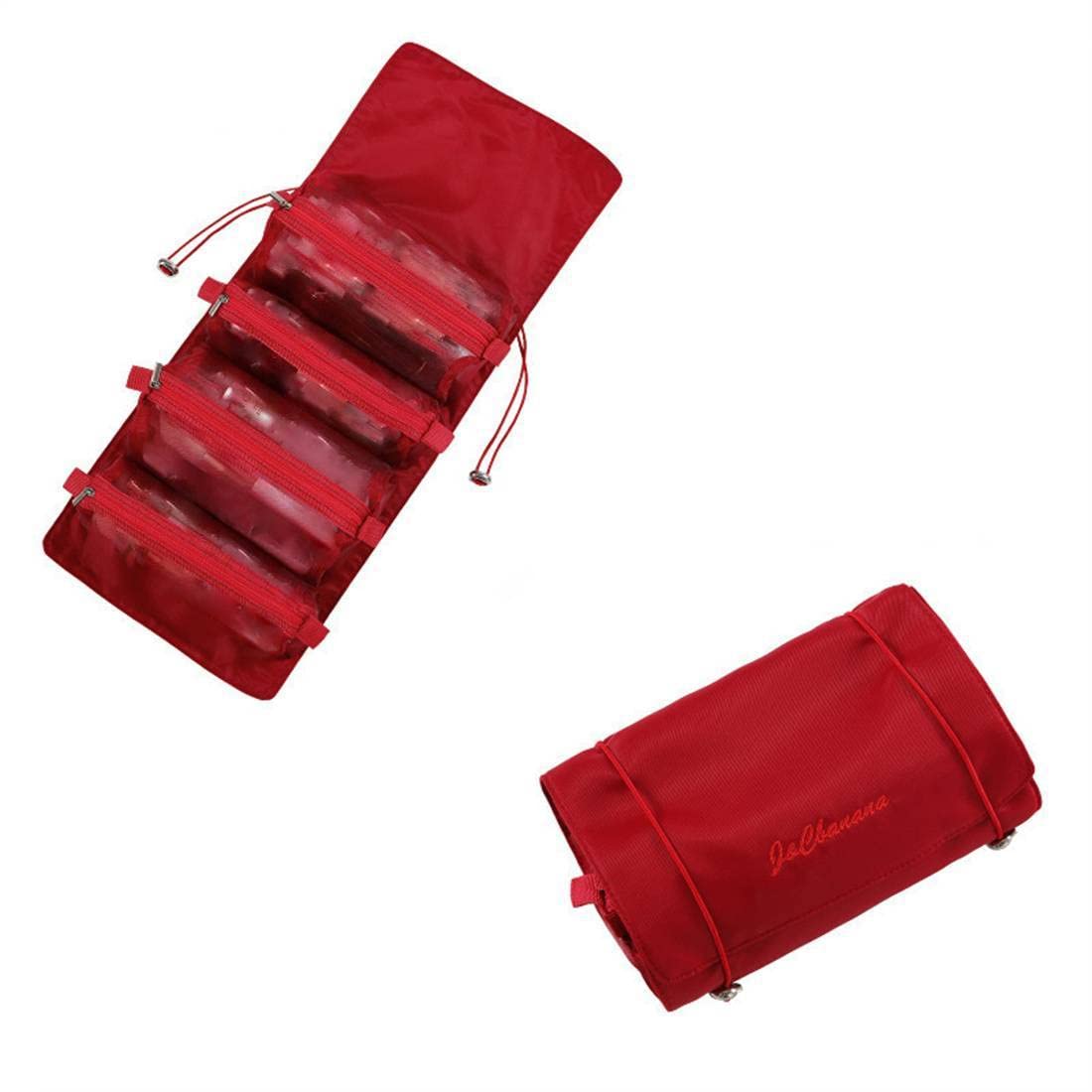 Large Waterproof Hanging Makeup Bag for Travel - Detachable Folding Cosmetic Organizer with Separate Compartments (Red) | Perfect for Toiletries Storage, Vacation Essentials & Daily Beauty Routine