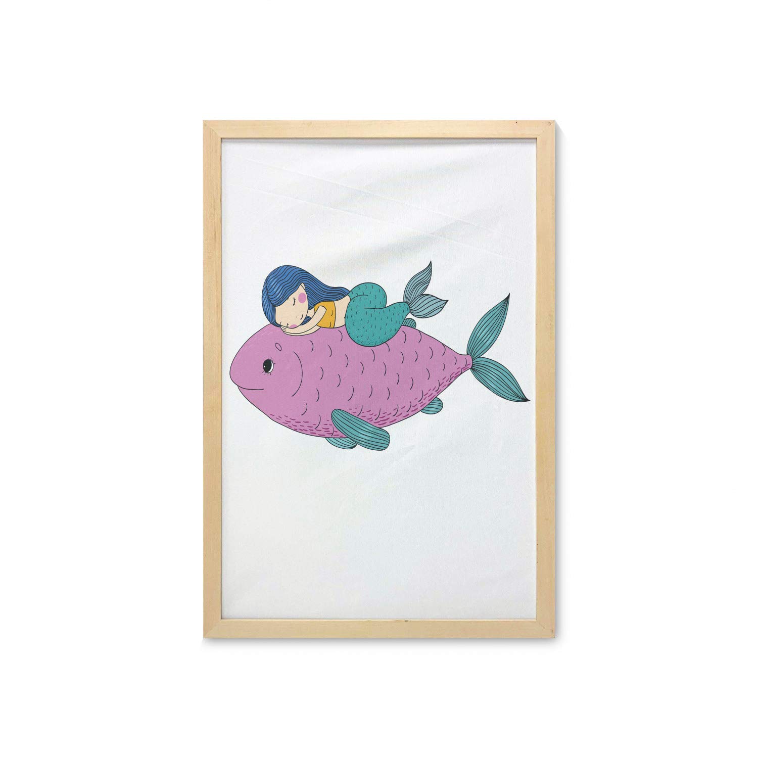Ambesonne Mermaid Wall Art Print - Sleeping Mermaid on Giant Fish Best Friends Theme - 23