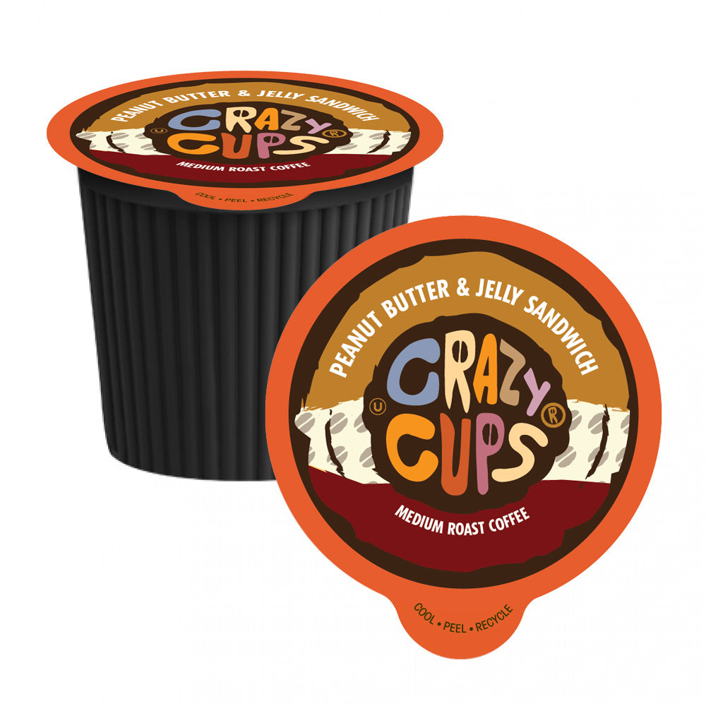 Crazy Cups Peanut Butter & Jelly Sandwich Flavored Coffee Pods - 22 Single Serve Cups for Keurig Brewers | Perfect for Breakfast, Office & Home Coffee Breaks