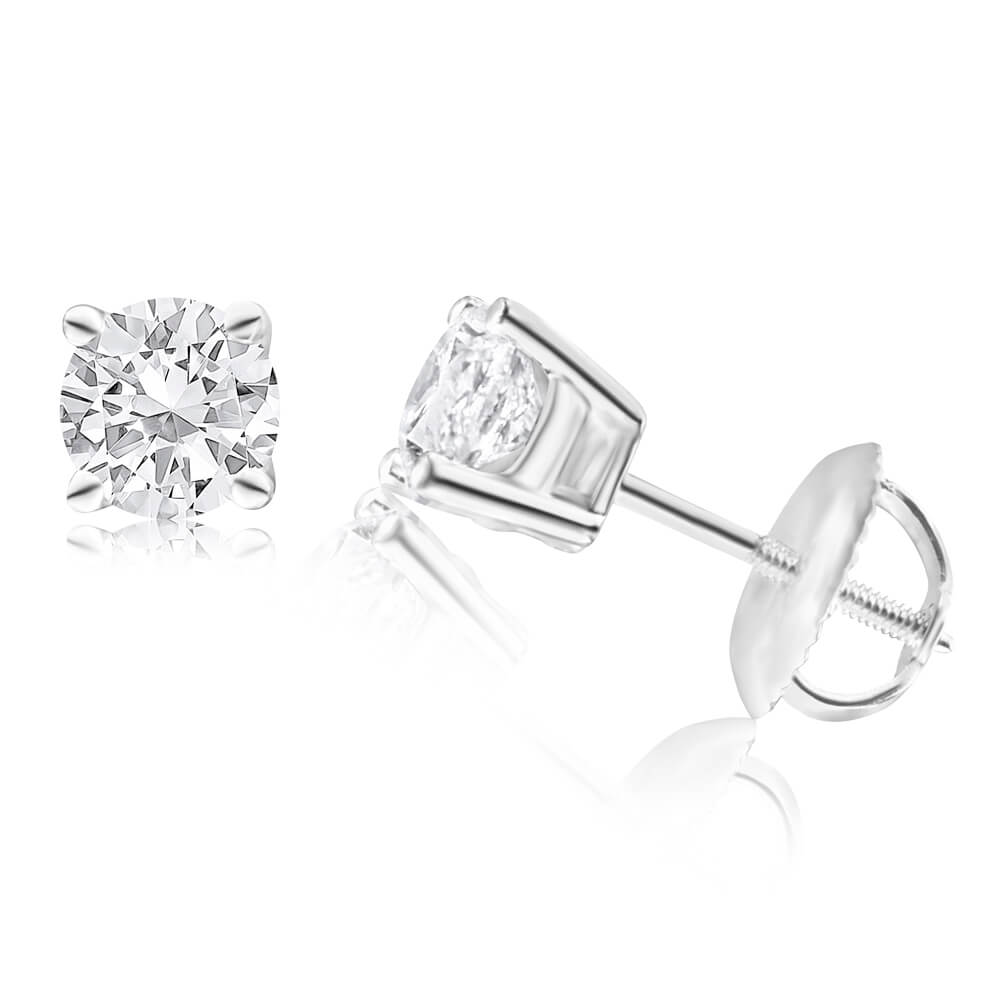 18K White Gold Screwback Stud Earrings with 1 Carat Diamonds - Elegant Jewelry for Weddings, Parties & Special Occasions