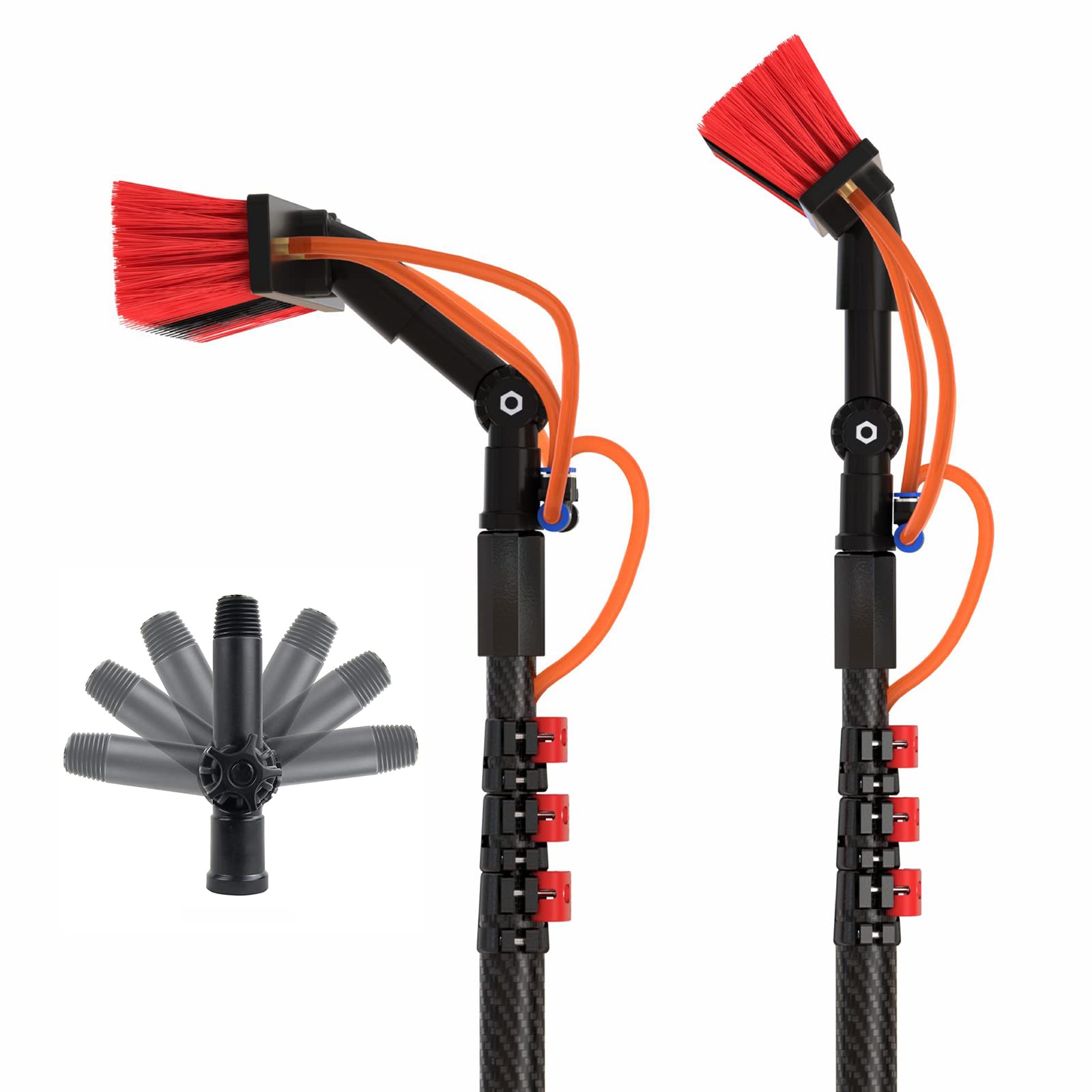 Ryanbem 36FT/10.8m Water Fed Telescopic Pole Brush - Multi-Angle Pivoting Window Cleaner with 4-Hole Water Fed Head for Solar Panel & High-Rise Window Cleaning - Perfect for Residential & Commercial Exterior Cleaning