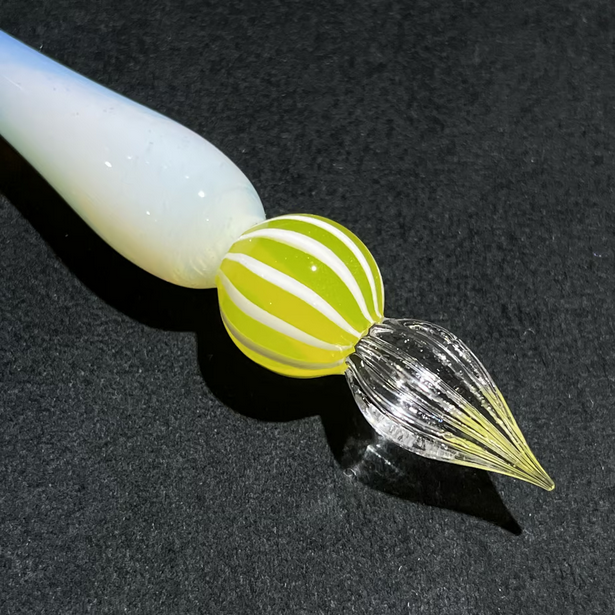 Japanese Glass Dip Pen - Lemon Stripe & White Opal | Elegant Calligraphy Writing Tool | Perfect Gift for Writers, Artists & Stationery Lovers | Ideal for Lettering, Journaling & Creative Projects
