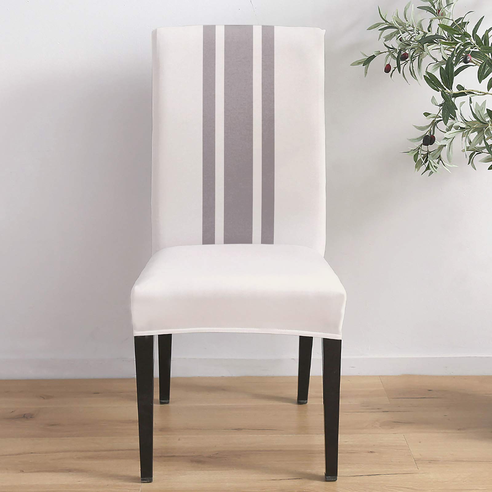 Stretch Dining Chair Seat Cover Set - Farmhouse Gray Stripe Removable Anti-Dust Covers for Dining Room, Kitchen & Office (6-Piece) - Perfect for Farmhouse Decor, Home Protection & Comfortable Seating