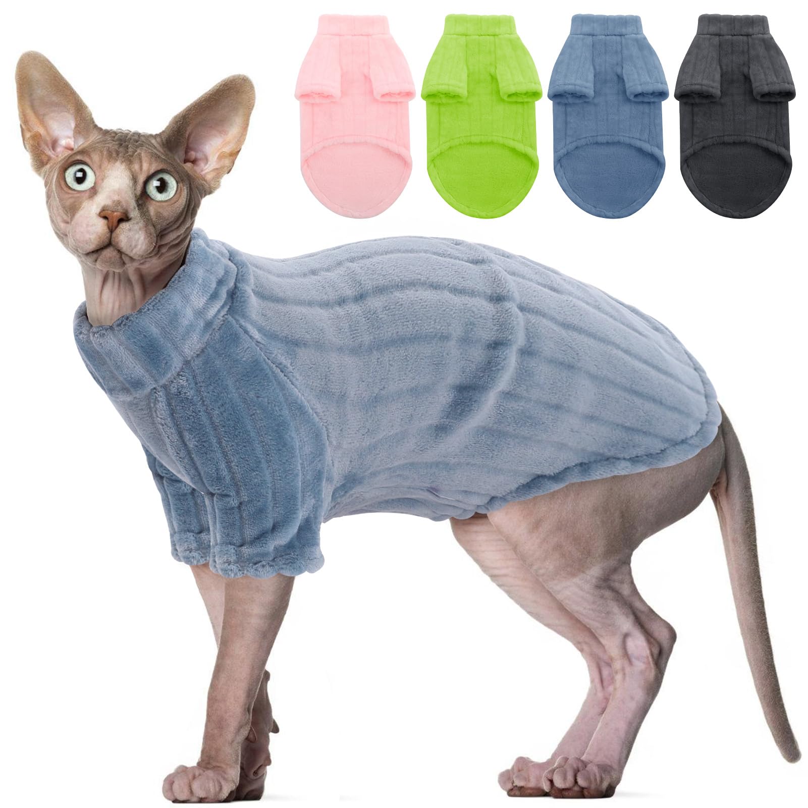 SUNFURA Warm Fleece Cat Sweater for Hairless Sphynx - Soft Turtleneck Pullover with Sleeves, Cozy Winter Cat Pajamas & Jumpsuit (Blue, Size M) - Perfect for Indoor & Outdoor Fall/Winter Protection