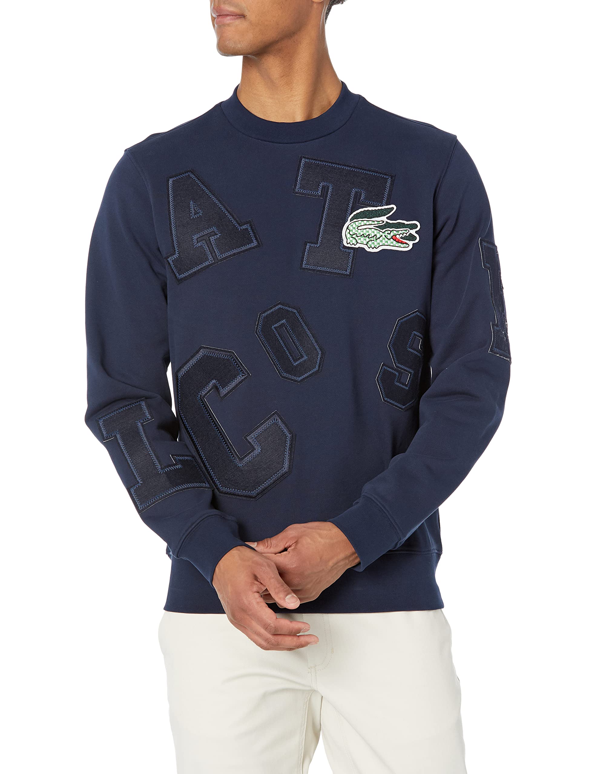 Lacoste Men's Long Sleeve Crewneck Sweatshirt - Comfortable Cotton Pullover for Casual Wear, Gym & Outdoor Activities