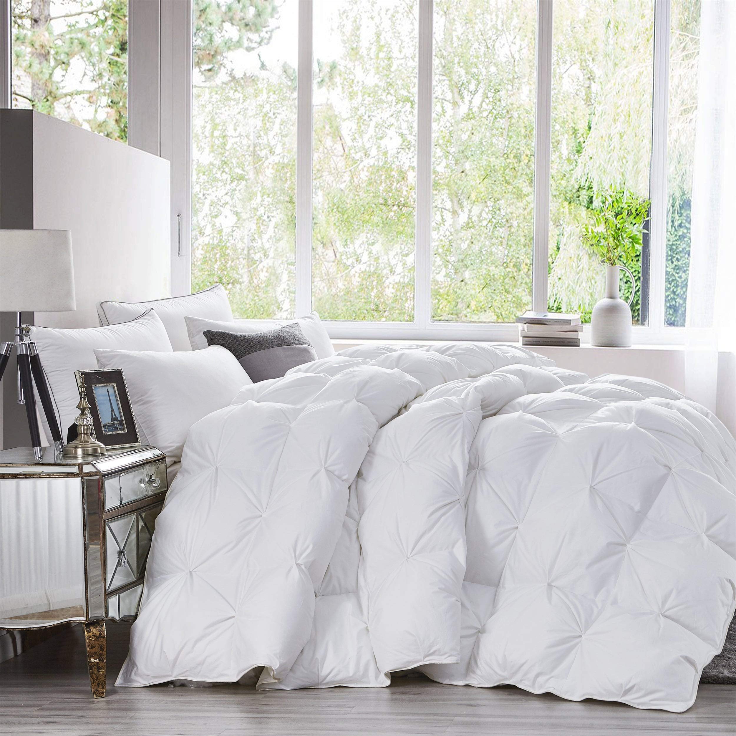 Premium Twin Size Goose Down Alternative Comforter - Hypoallergenic & Breathable 55 oz Fill, 100% Cotton Shell, Pinch Pleat Design - Ideal for All-Season Bedding, Guest Rooms & Cozy Nights (White, Twin)