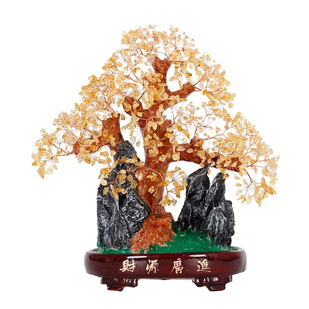 Lucky Money Tree Bonsai - Yellow Crystal Wealth Tree for Home & Office Decor, Feng Shui Gift for Good Fortune, Perfect for Living Room, Desk & Meditation Space