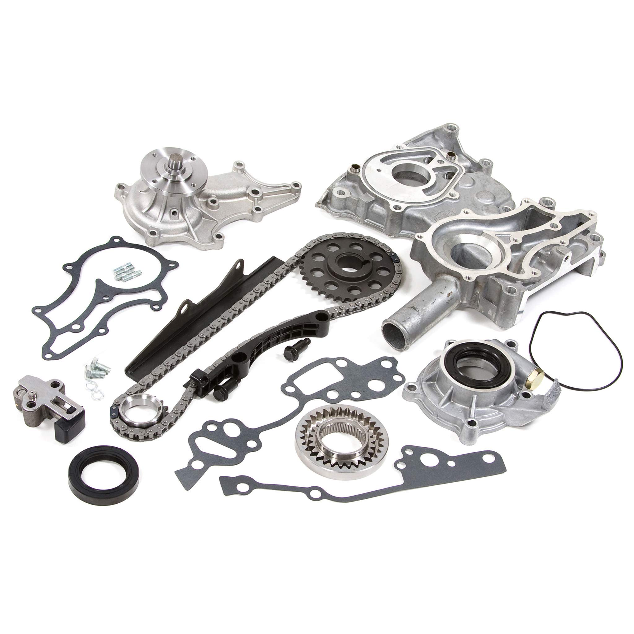 Evergreen TCK2000HDWOPT Timing Chain Kit with Steel Rail & Oil Water Pump - Compatible with Toyota 2.4L 22RE Pickup (1981-1995) | Engine Repair & Maintenance Replacement Parts