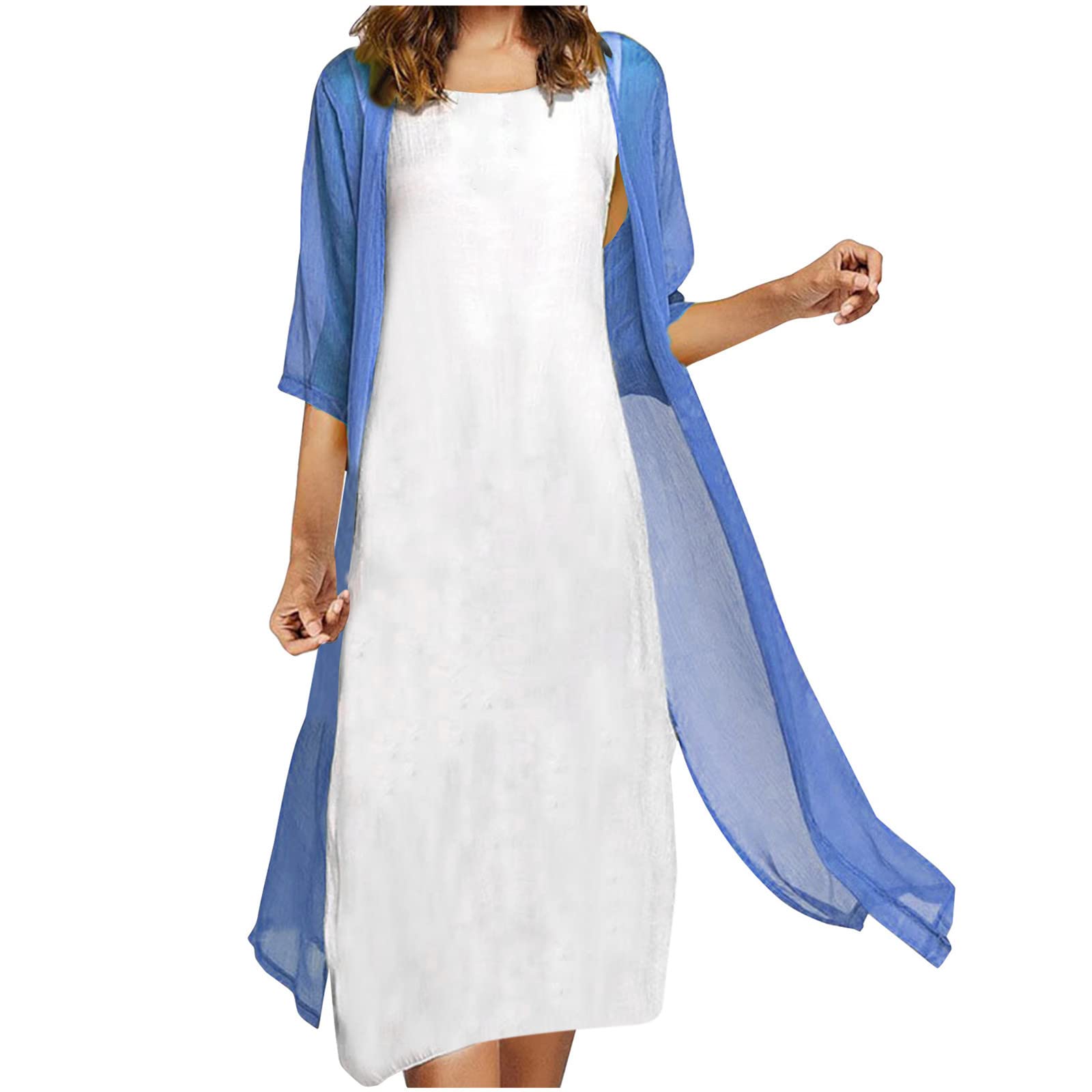 Plus Size Maxi Dress for Women - Flowy Floral Print Two-Piece Chiffon Set, Crewneck Sleeveless Summer Dress for Wedding Guest, Beach Vacation & Special Occasions