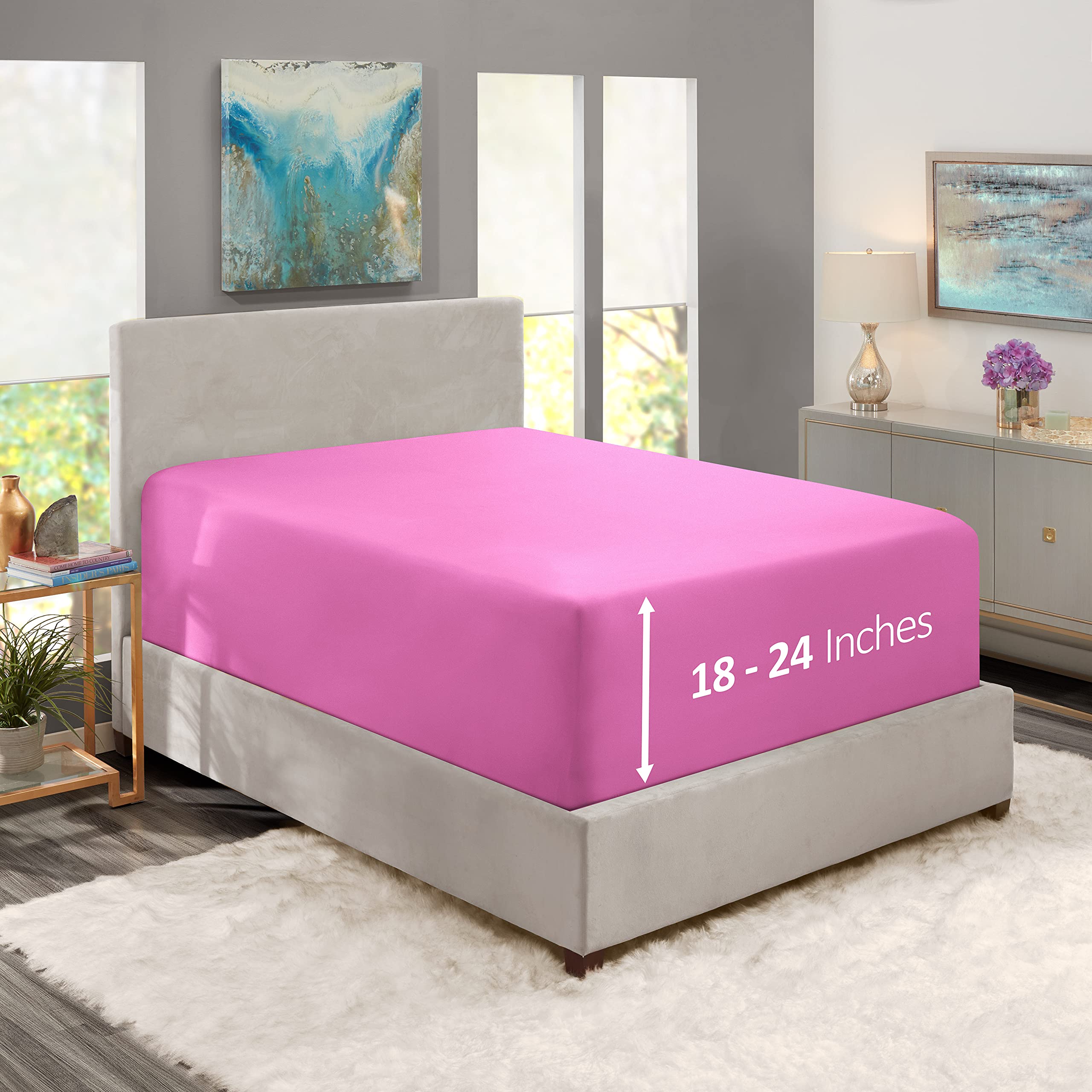 Nestl Extra Deep Pocket King Fitted Sheet - 1800 Thread Count Microfiber, Orchid Purple, Fits Mattress Up to 24 Inches - Ultra Soft & Breathable King Size Bed Sheet for Hotels, Guest Rooms & Master Bedrooms