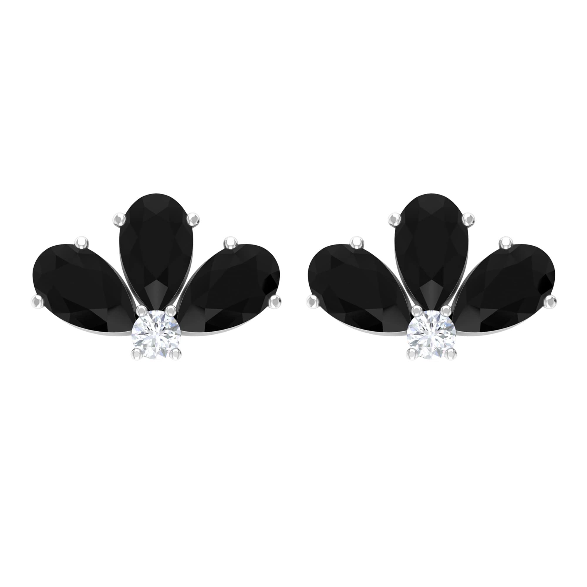 1.25 CT Black Spinel & Diamond Stud Earrings in 14K Solid Gold - August Birthstone Flower Design for Women, Gift for Anniversary, Birthday & Special Occasions