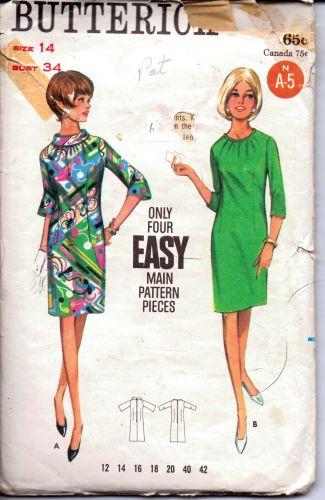 Butterick 4312 Vintage 1960's Ladies Dress Sewing Pattern - One Piece Mod Dress with Rolled Collar & Bell Sleeves - Perfect for Retro Fashion, Costume Parties & Historical Reenactments