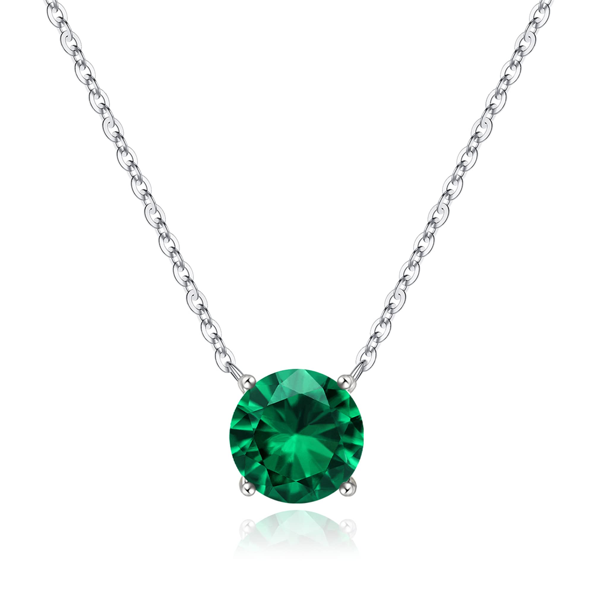 Ursilver 2CT Genuine/Created Round Birthstone Necklace for Women - S925 Sterling Silver 12 Months Birthstone Jewelry, Perfect Birthday Gift & Anniversary Present | Elegant Everyday Wear & Special Occasion Jewelry