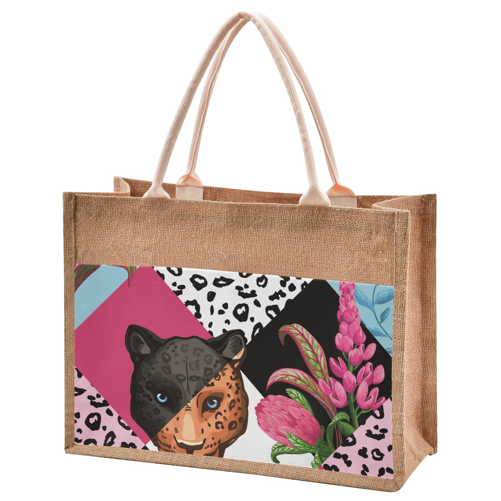 Stylish Leopard Print Jute Tote Bag for Women - Large Capacity Eco-Friendly Handbag (4 Size Options) - Perfect for Grocery Shopping, Beach Trips & Daily Use