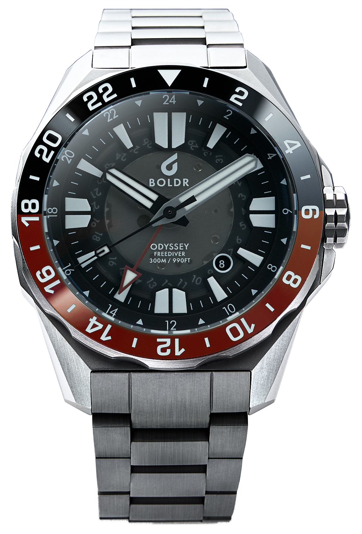 BOLDR Odyssey Freediver GMT CK1886 - Premium Stainless Steel Dive Watch for Men - Perfect for Scuba Diving, Travel & Everyday Wear