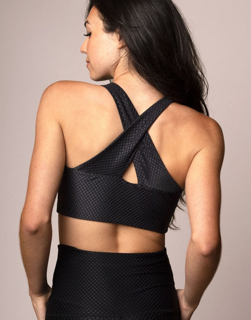 Black Jacquard Crop Top for Women - Elegant & Stylish Fashion Blouse for Casual Outings, Parties, and Date Nights
