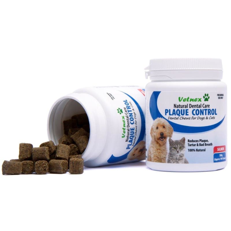Vetnex Plaque Control Dental Chews for Dogs & Cats - Salmon Flavor, 100 Count - Promotes Oral Health & Fresh Breath - Perfect for Daily Dental Care at Home
